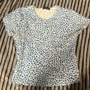 White crop top with blue leopard print